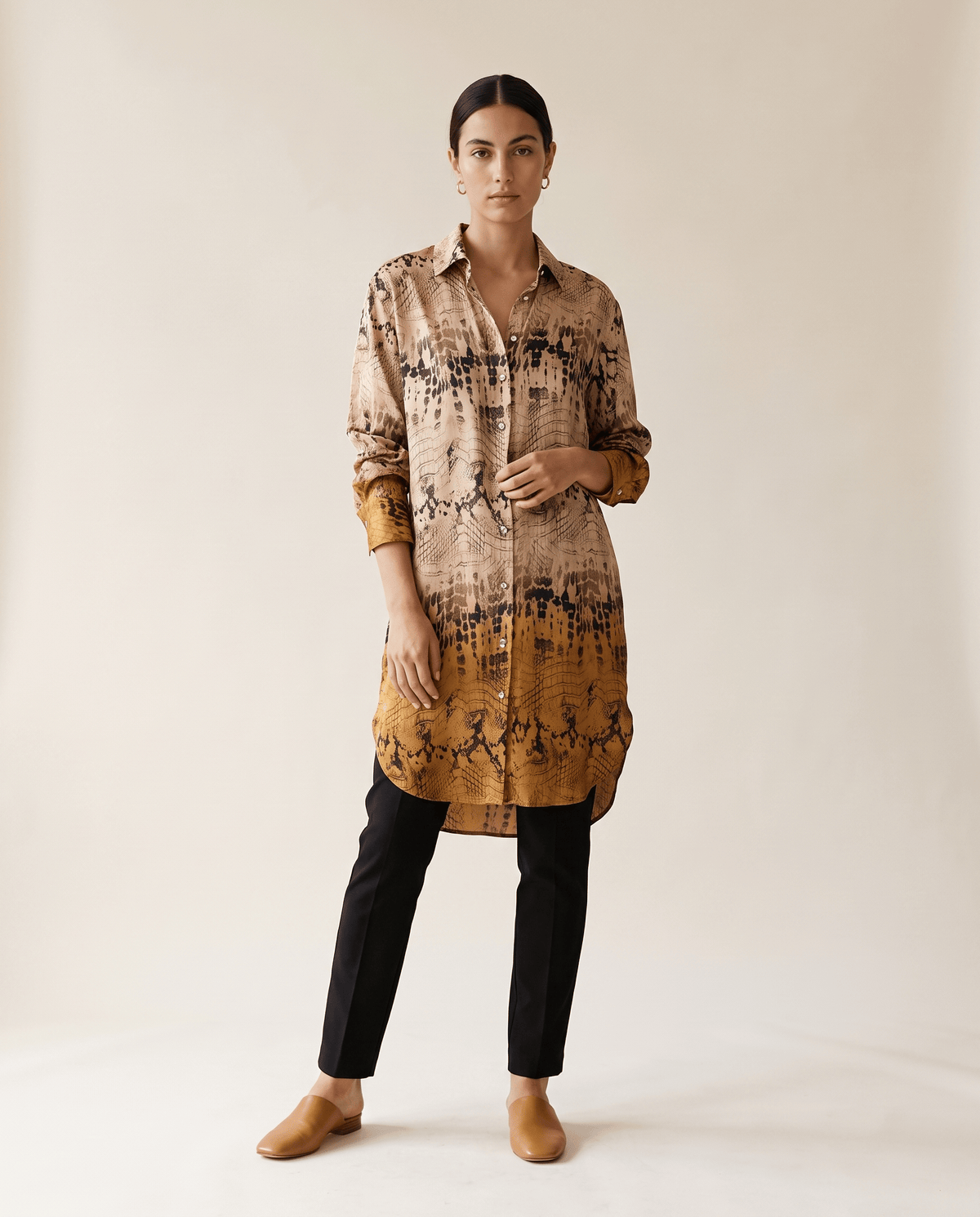 Higgsfield render - Python Print Shirt Dress front