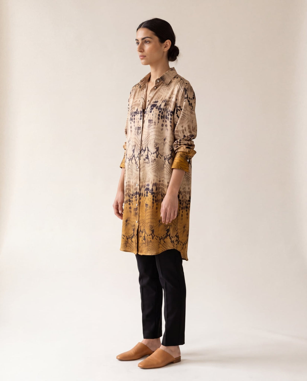 Sand and gold python print satin shirtdress - side