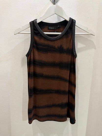 Christine supplier photo - Tie Dye Sequin Tank with Gold Stripe Pant front