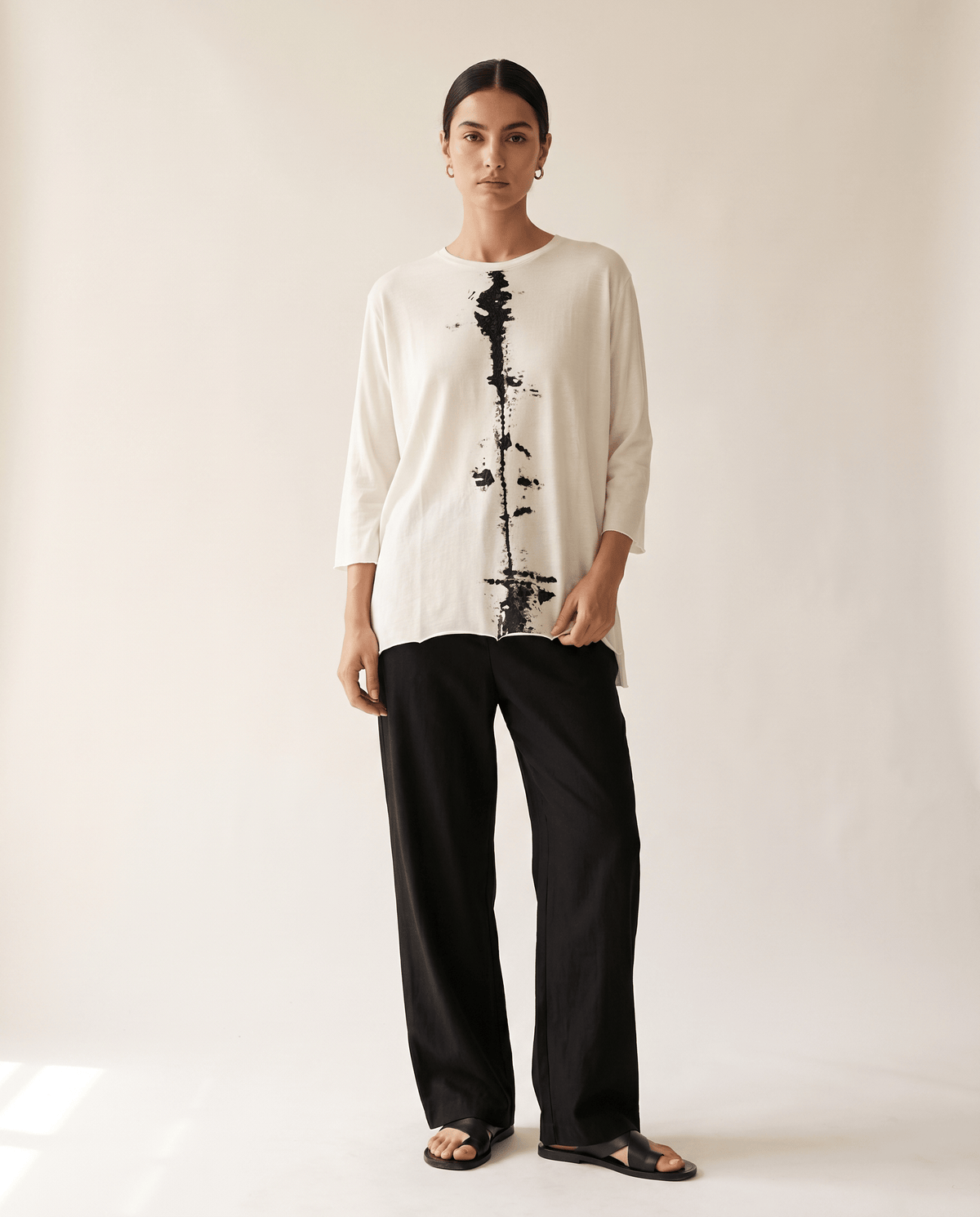Higgsfield render - Ink Splatter Boxy Knit Tee front