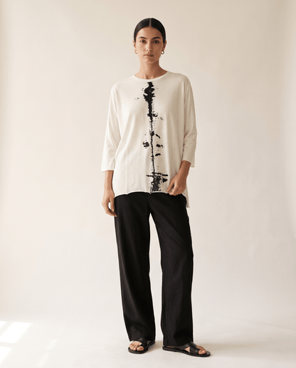 Higgsfield render - Ink Splatter Boxy Knit Tee front