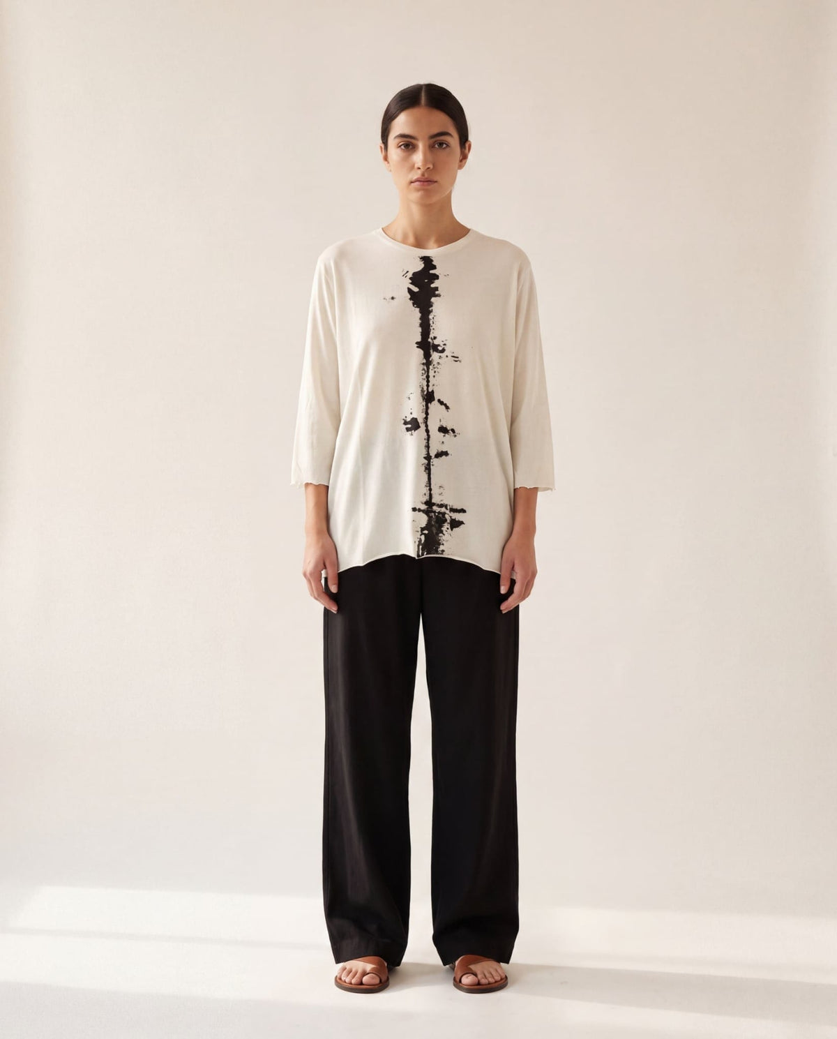 Oyster oversized tee with black sequin stripe - front