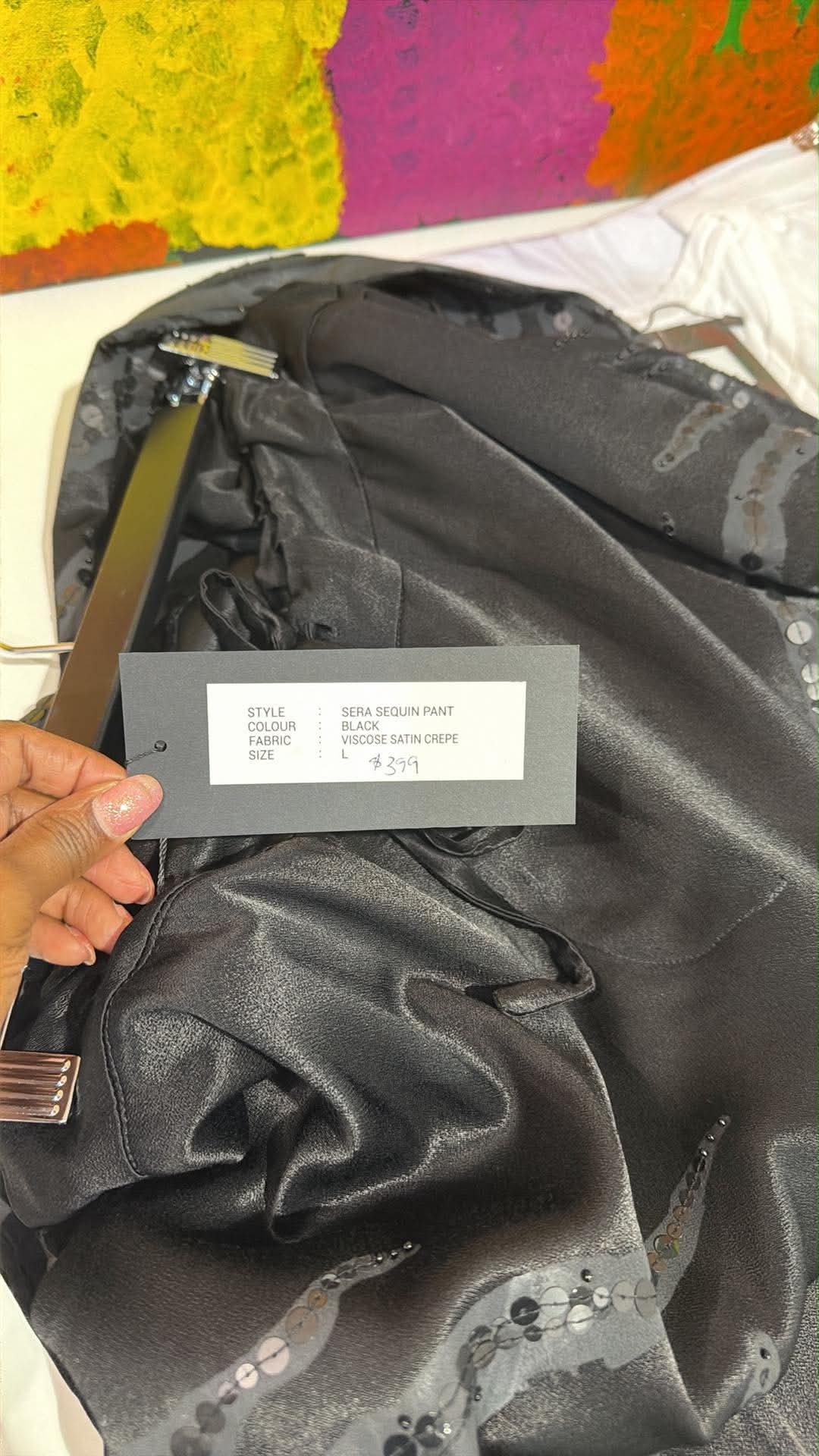 Christine supplier photo - Sera Sequin Pant swing tag, Black, viscose satin crepe, L, $399 (photo 30)