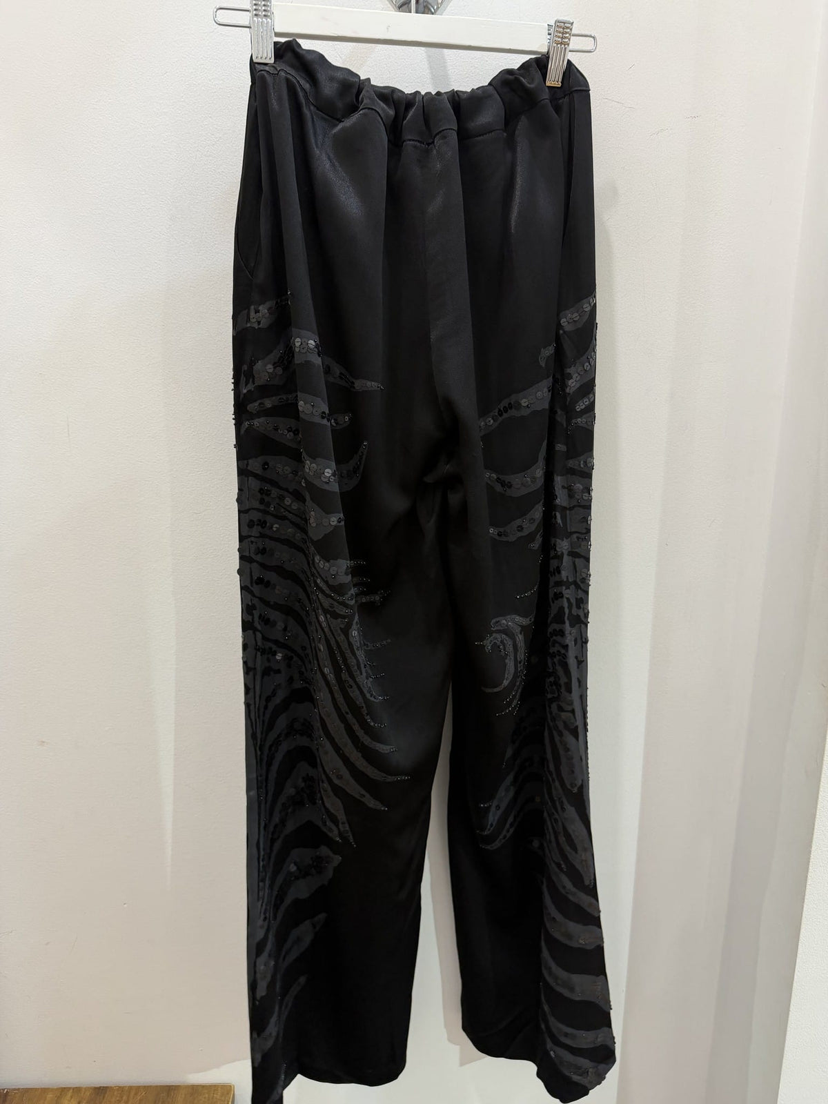 Black pant with tonal sequin zebra stripes - back