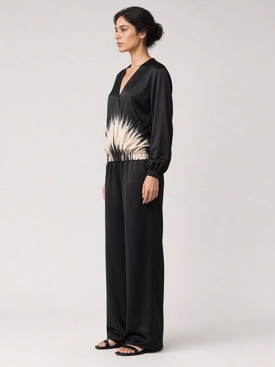 Studio Adine Silu Crop Blouse - Black/Cream Tie Dye - side view