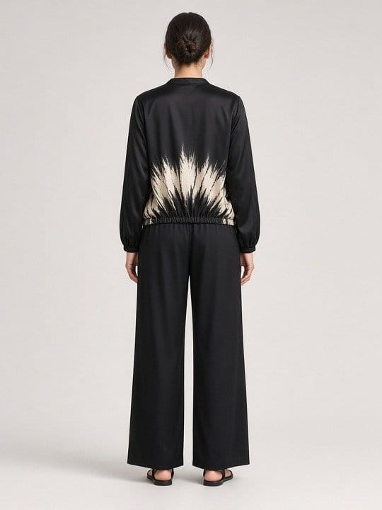 Studio Adine Silu Crop Blouse - Black/Cream Tie Dye - back view