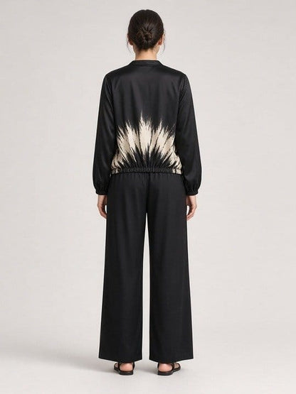 Studio Adine Silu Crop Blouse - Black/Cream Tie Dye - back view