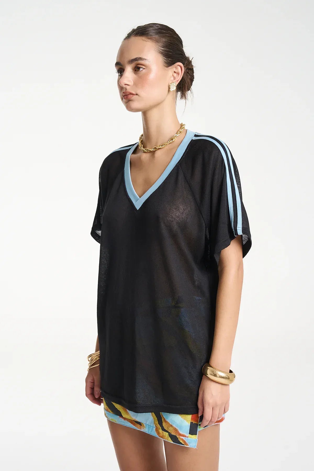 SUMMI SUMMI V NECK JERSEY - BLACK/ BLUE - Pinkhill -  - [] - Darwin boutique - Australian fashion design - Darwin Fashion - Australian Fashion Designer - Australian Fashion Designer Brands - Australian Fashion Design 