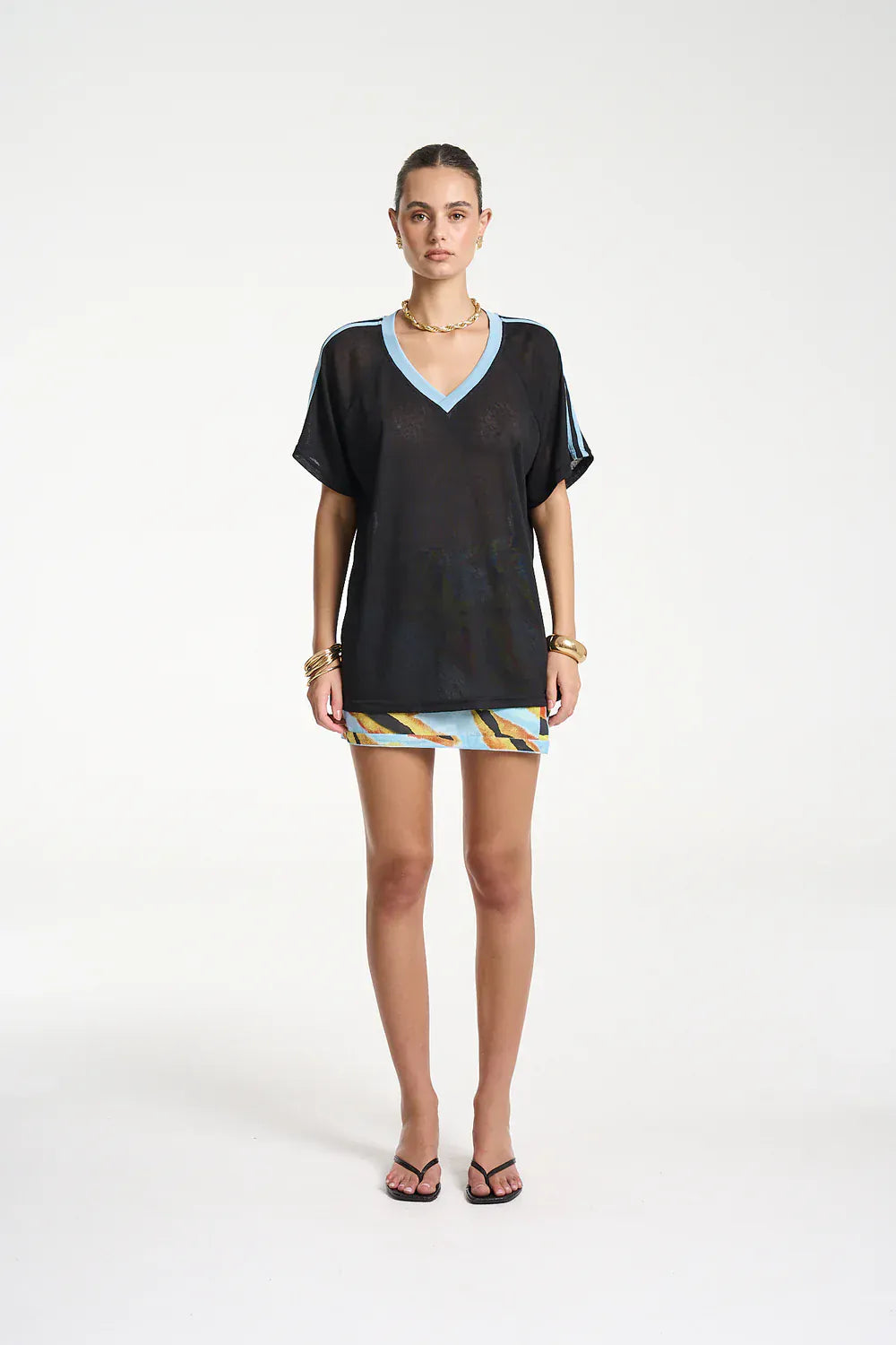 SUMMI SUMMI V NECK JERSEY - BLACK/ BLUE - Pinkhill -  - [] - Darwin boutique - Australian fashion design - Darwin Fashion - Australian Fashion Designer - Australian Fashion Designer Brands - Australian Fashion Design 