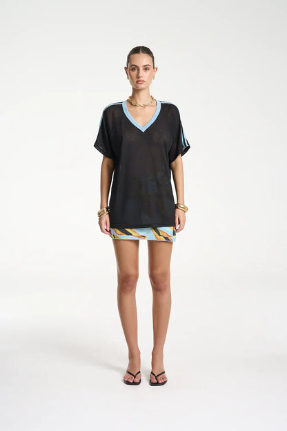 SUMMI SUMMI V NECK JERSEY - BLACK/ BLUE - Pinkhill -  - [] - Darwin boutique - Australian fashion design - Darwin Fashion - Australian Fashion Designer - Australian Fashion Designer Brands - Australian Fashion Design 