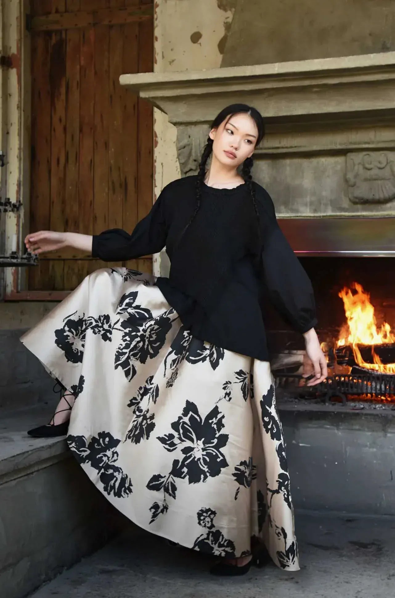 Trelise Cooper Enter The Bloom How Bow Can You Go Skirt in Taupe/Black - Pinkhill