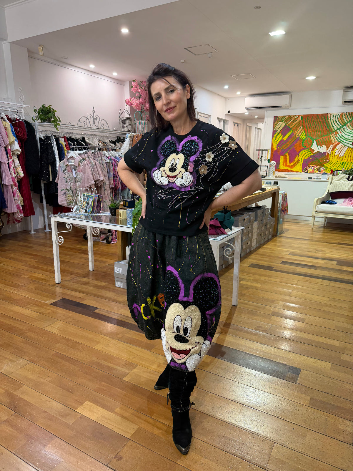 Mickey Mouse Embellished T-Shirt - Black