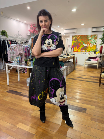 Mickey Mouse Embellished T-Shirt - Black