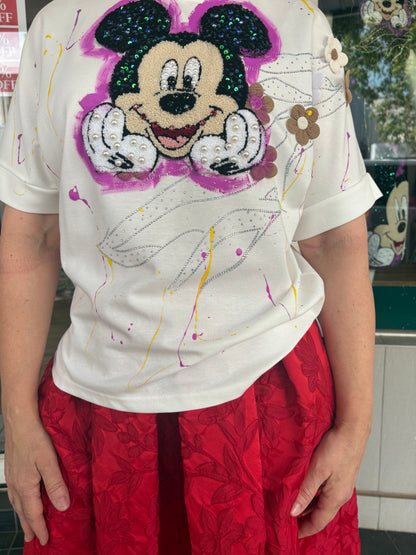 Mickey Mouse Embellished T-Shirt - White
