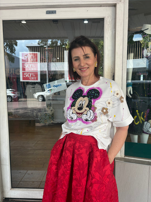 Mickey Mouse Embellished T-Shirt - White
