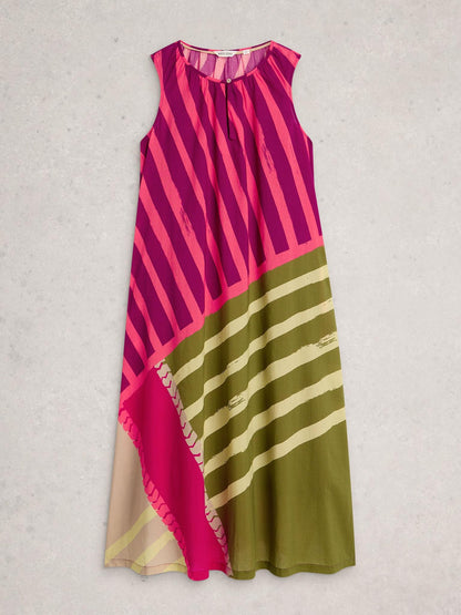 White Stuff Aggie Maxi Dress in pink multi, flat front view - Pinkhill Darwin