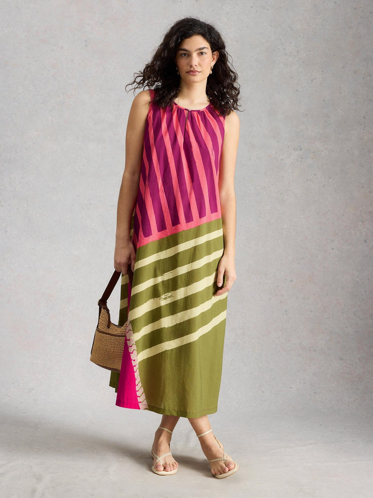 White Stuff Aggie Maxi Dress in pink multi, front view - Pinkhill Darwin