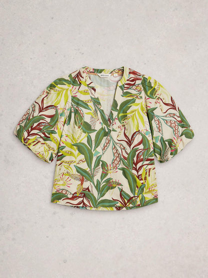 White Stuff Bex Cotton Top in ivory print, flat front view - Pinkhill Darwin