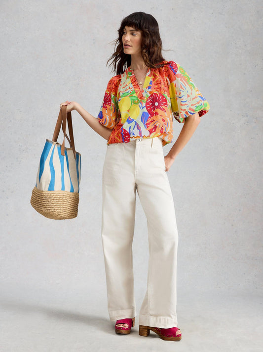 White Stuff Bex Cotton Top in yellow multi, front view - Pinkhill Darwin