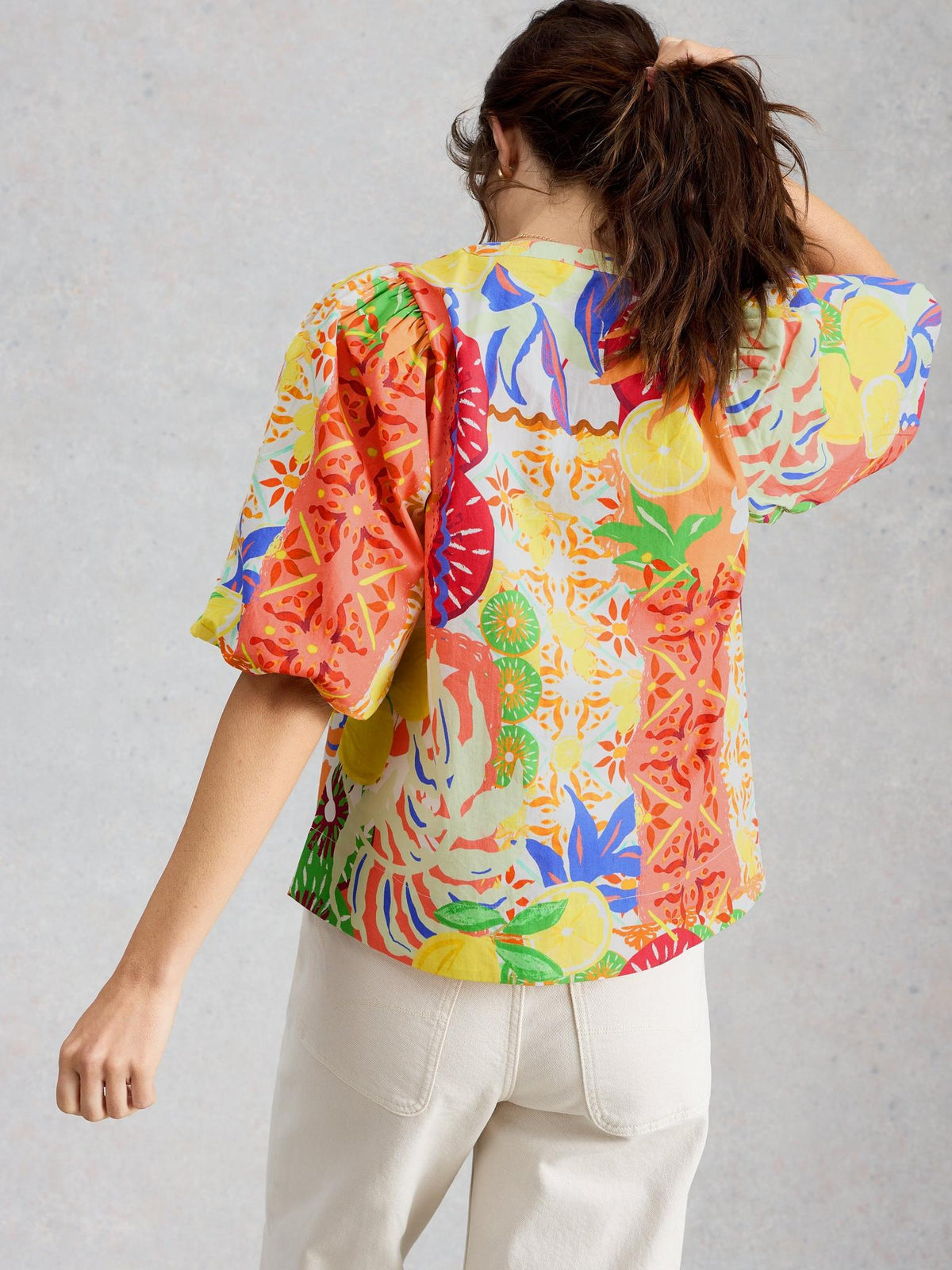 White Stuff Bex Cotton Top in yellow multi, back view - Pinkhill Darwin