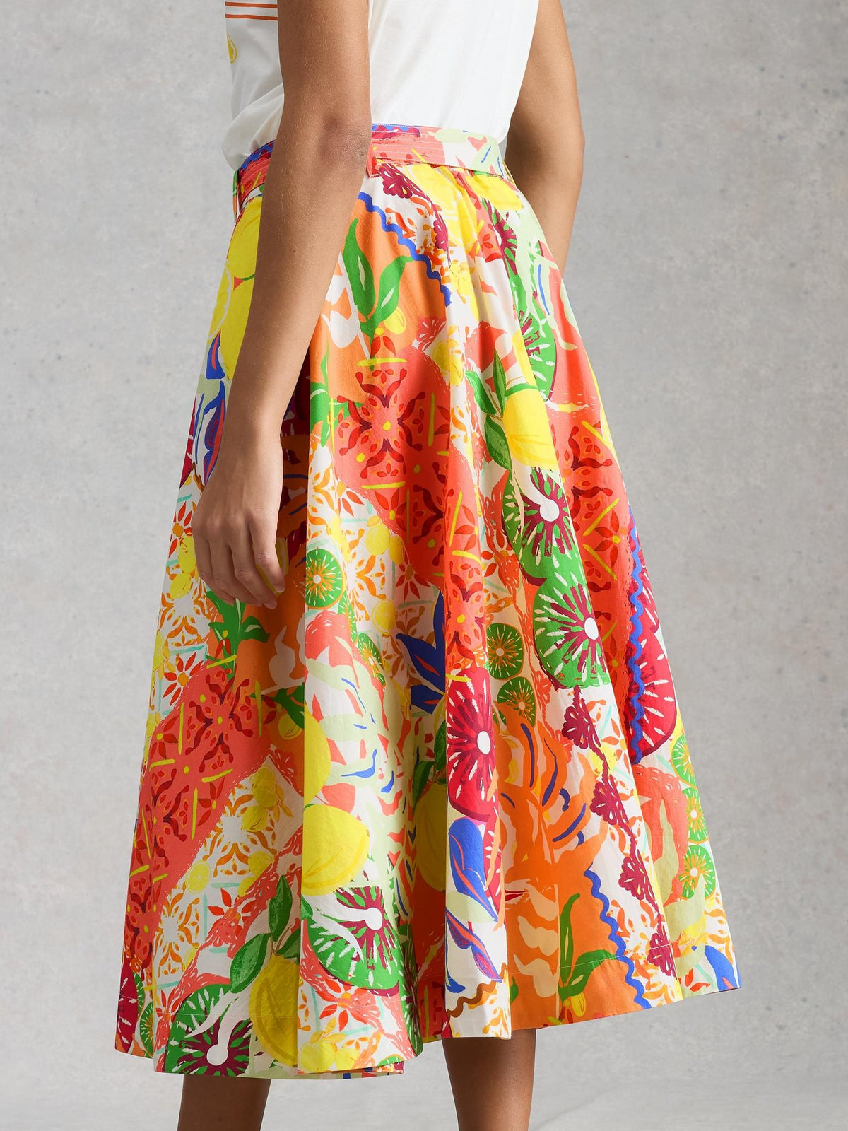 White Stuff Darcie Midi Skirt in yellow multi, back view - Pinkhill Darwin