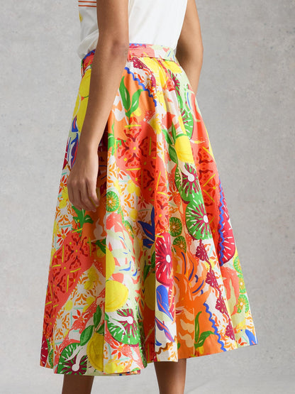 White Stuff Darcie Midi Skirt in yellow multi, back view - Pinkhill Darwin