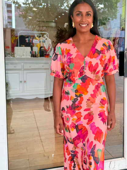 White Stuff Hope Bias Cut Dress - Pink Print