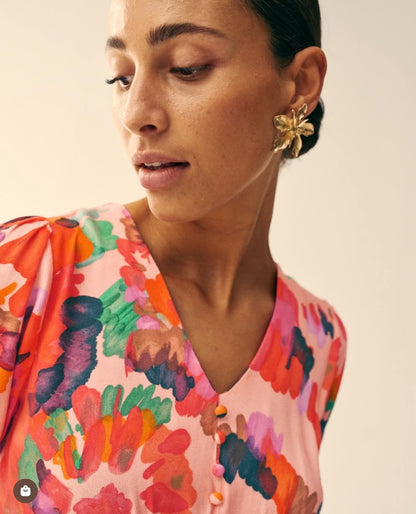 Hope bias cut dress in pink floral print