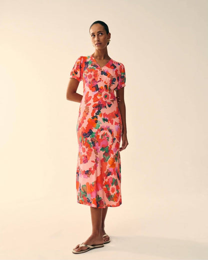 Hope bias cut dress in pink floral print