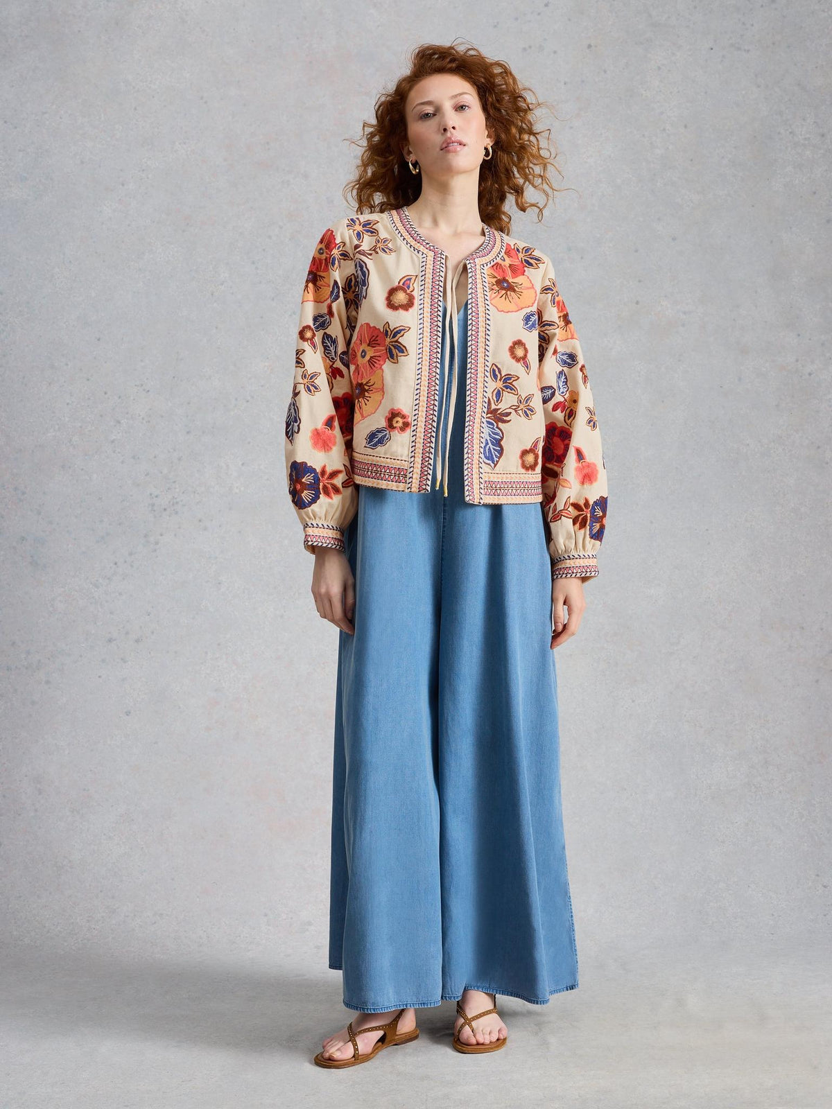 White Stuff Jolie Embroidered Jacket in Ivory Multi, front view