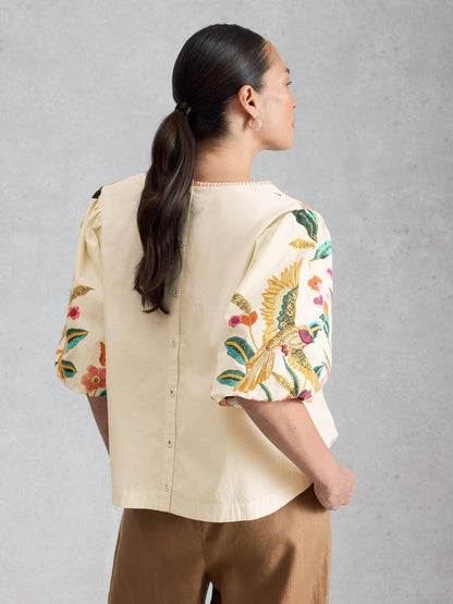 White Stuff Maeve Embroidered Top in ivory multi, back view - Pinkhill Darwin