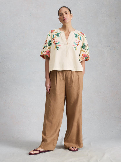 White Stuff Maeve Embroidered Top in ivory multi, front view - Pinkhill Darwin