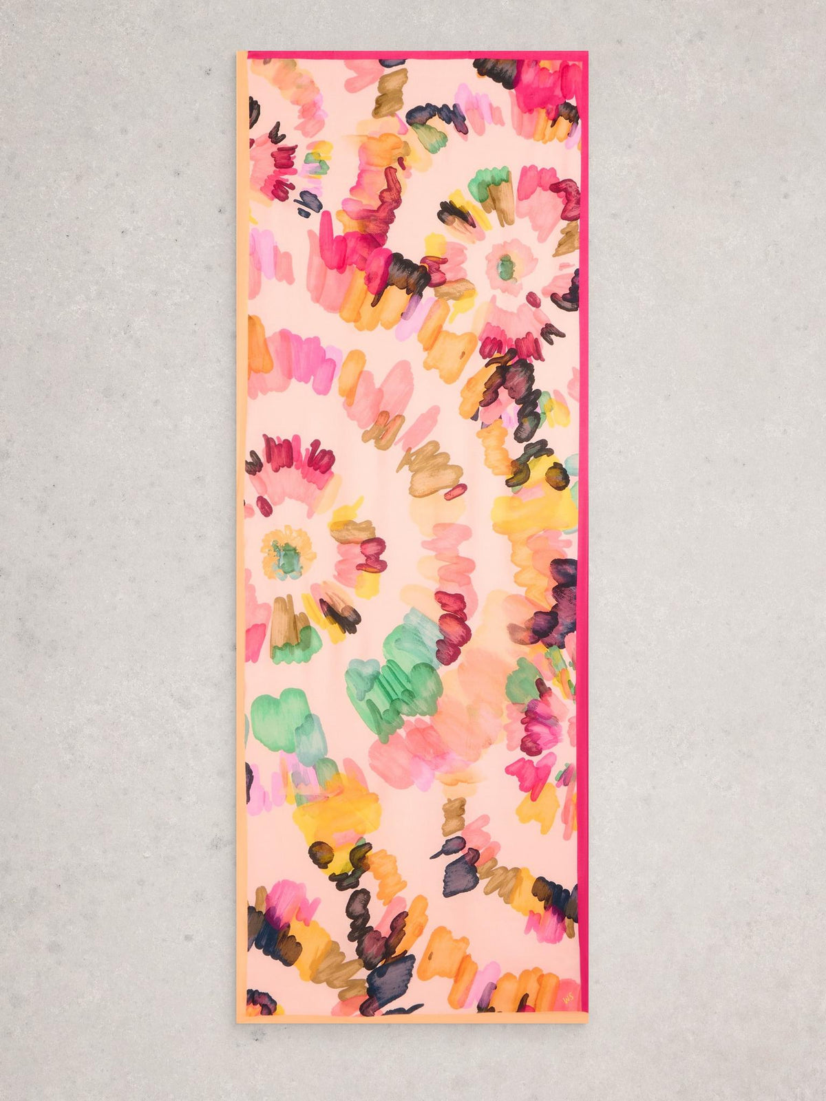 White Stuff Sophie Printed Scarf in pink multi, reverse side - Pinkhill Darwin