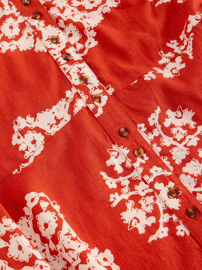 White Stuff Val Linen Blend Dress, close detail of the kaleidoscopic print and tie belt - Pinkhill Darwin