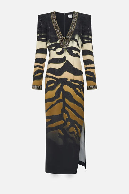 CAMILLA - Shoulder Pad Long Sleeve Dress Tame My Tiger - Pinkhill - Camilla - embellished, on sale - Darwin boutique - Australian fashion design - Darwin Fashion - Australian Fashion Designer - Australian Fashion Designer Brands - Australian Fashion Design Long Sleeve Dresses
